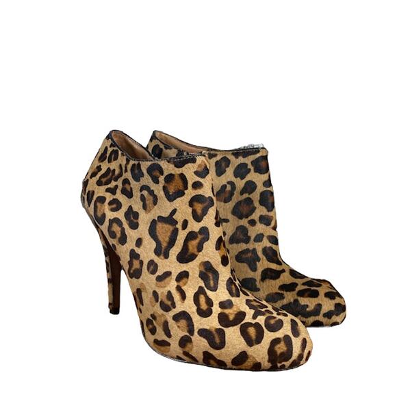 Aldo The Gaunt Tan Leopard Calf Hair Heeled Ankle Booties Women Sz 40 - Picture 1 of 12